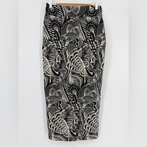 Bryn Walker Size S Black & Ivory Abstract Midi Skirt Italian Fabric Made in USA